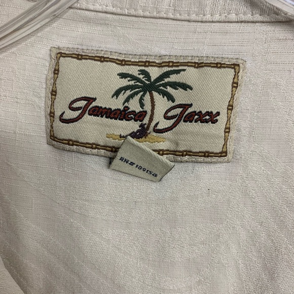 Jamaica Jacxx 100% Silk Shirt size L Short Sleeve Tropical fern pattern Pocket - Picture 4 of 17